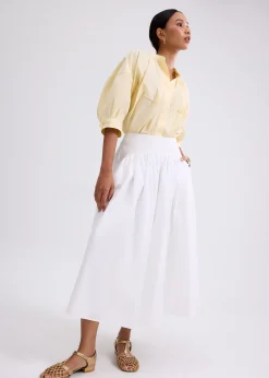 Cotton High Waist Flare Midaxi Skirt