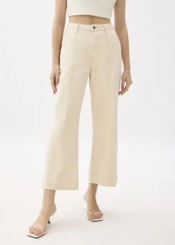Cotton High Waist Straight Leg Pants
