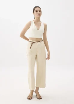 Cotton High Waist Straight Leg Pants