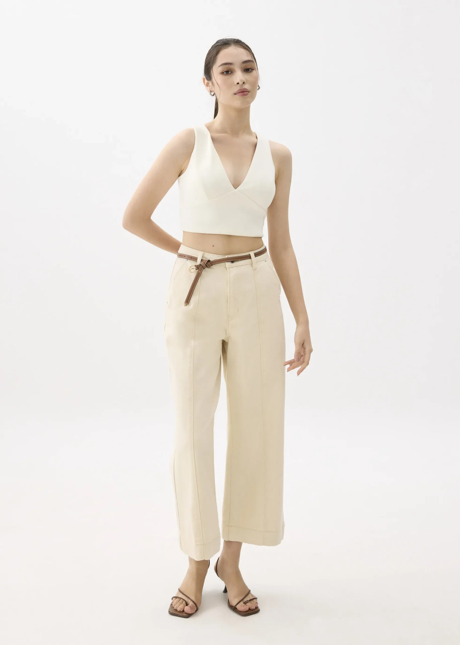 Cotton High Waist Straight Leg Pants