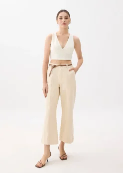Cotton High Waist Straight Leg Pants