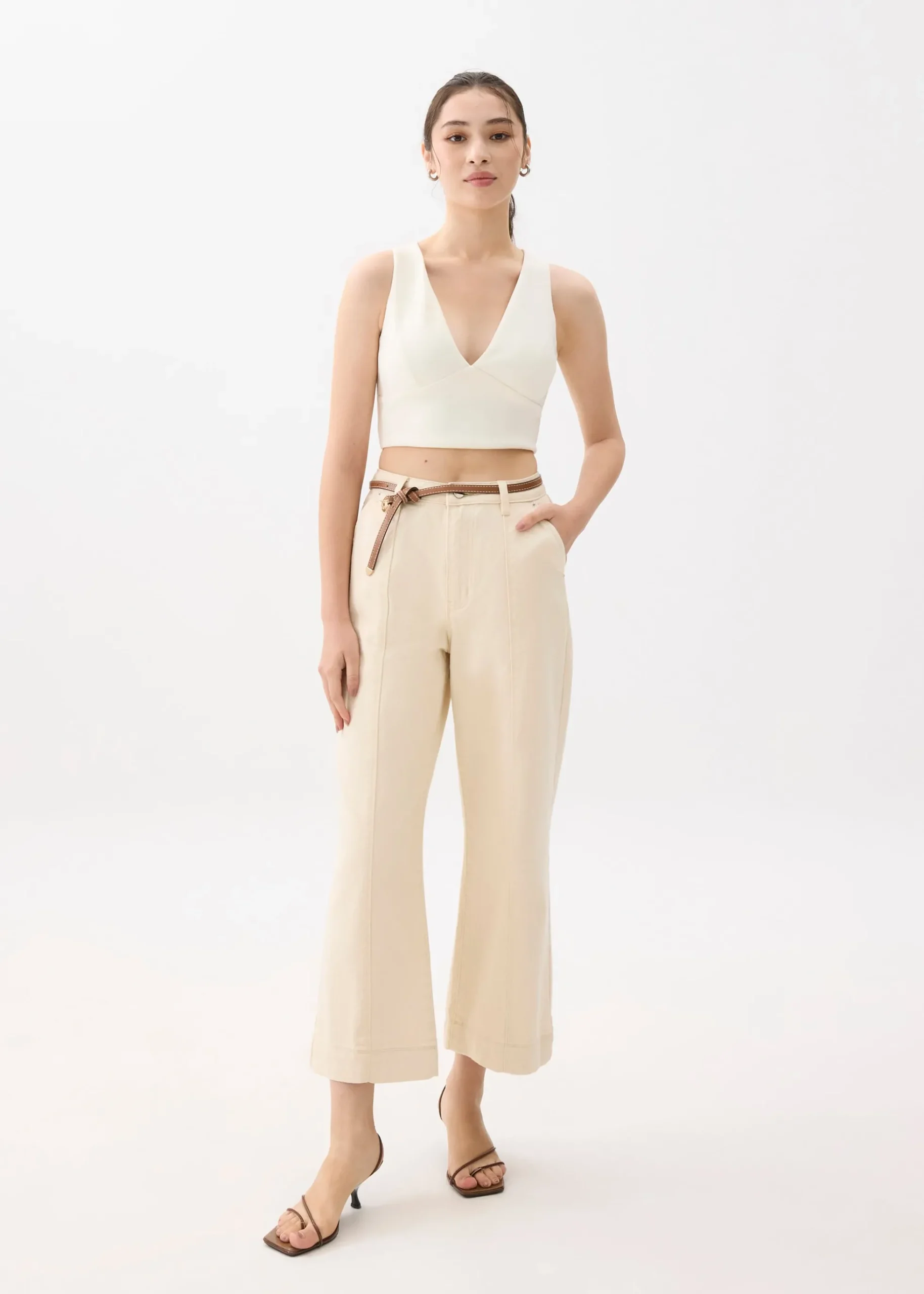 Cotton High Waist Straight Leg Pants