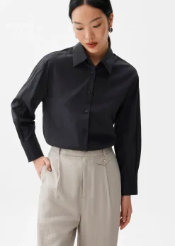 Cotton Lace Trim Collared Shirt