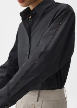 Cotton Lace Trim Collared Shirt