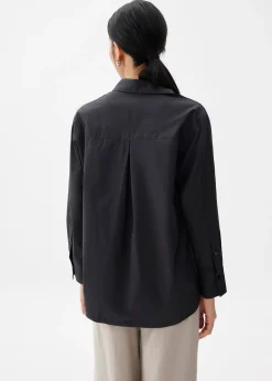 Cotton Lace Trim Collared Shirt