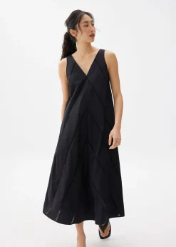 Cotton Lace Trim Trapeze Midaxi Dress