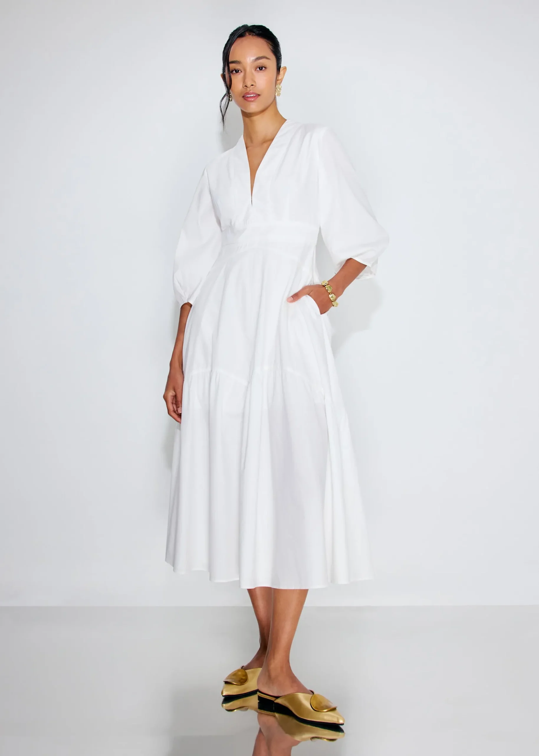 Cotton Panelled Fit & Flare Midaxi Dress