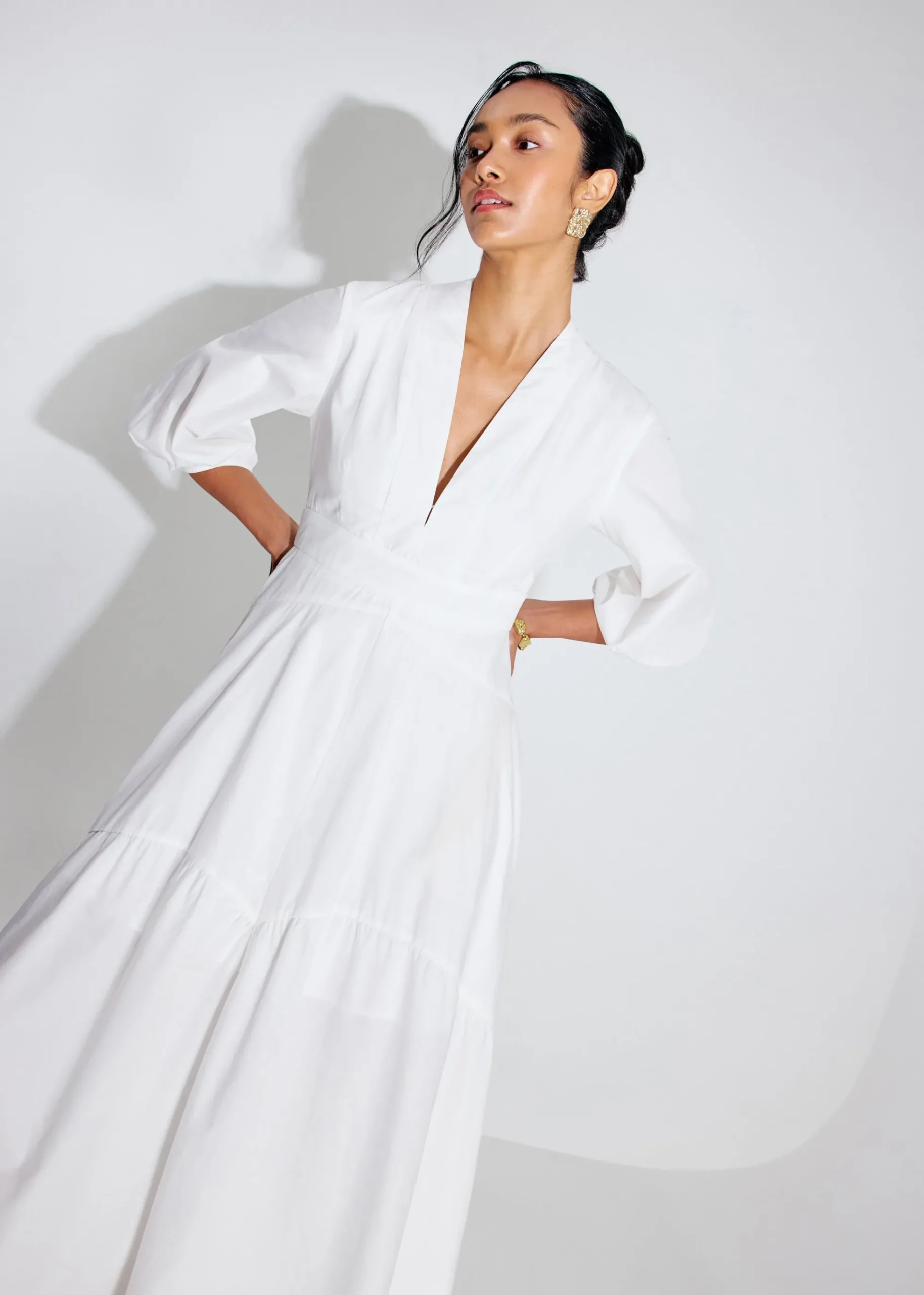 Cotton Panelled Fit & Flare Midaxi Dress