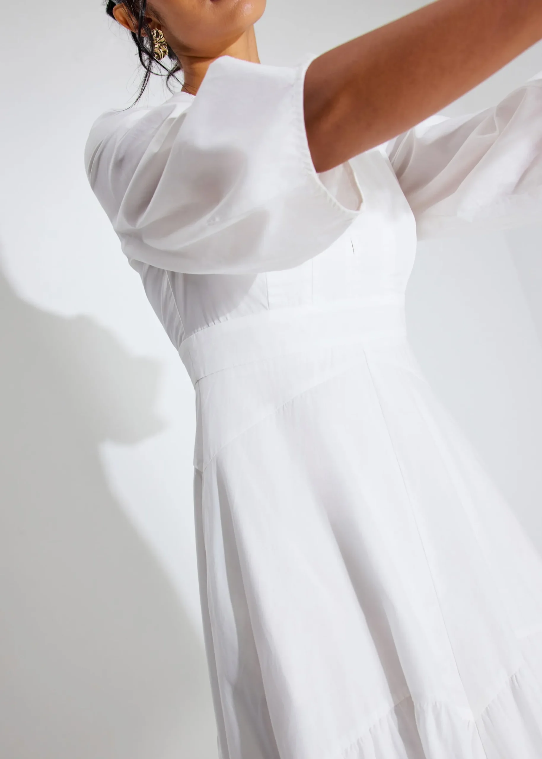 Cotton Panelled Fit & Flare Midaxi Dress