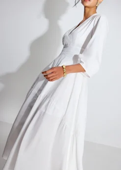 Cotton Panelled Fit & Flare Midaxi Dress