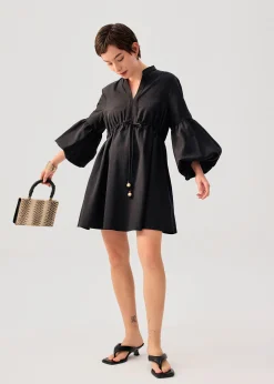 Cotton Puff Sleeve Babydoll Mini Dress