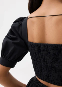 Cotton Puff Sleeve Fitted Crop Top