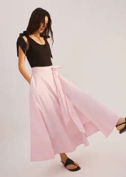 Cotton Side Tie Flare Floor Length Skirt