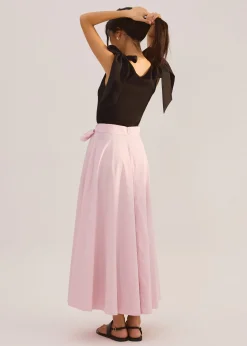 Cotton Side Tie Flare Floor Length Skirt