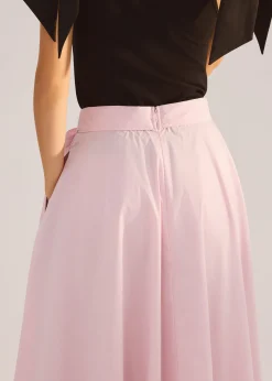 Cotton Side Tie Flare Floor Length Skirt