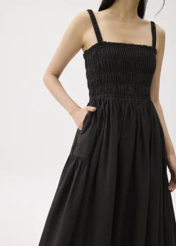 Cotton Smocked Fit & Flare Maxi Dress