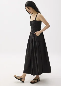 Cotton Smocked Fit & Flare Maxi Dress