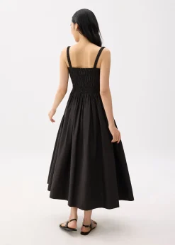 Cotton Smocked Fit & Flare Maxi Dress