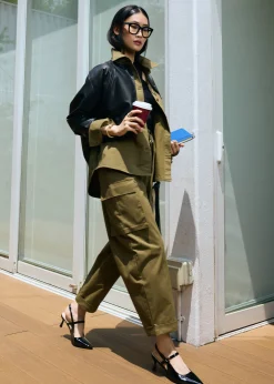 Cotton Twill High Waist Barrel Utility Pants