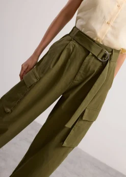 Cotton Twill High Waist Barrel Utility Pants