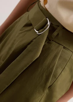 Cotton Twill High Waist Barrel Utility Pants