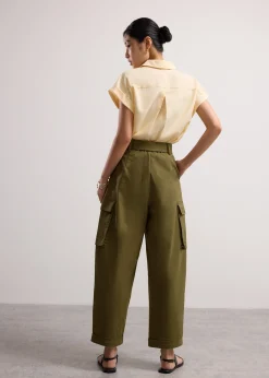 Cotton Twill High Waist Barrel Utility Pants