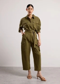 Cotton Twill High Waist Barrel Utility Pants