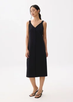 Cotton V-neck Column Midi Dress