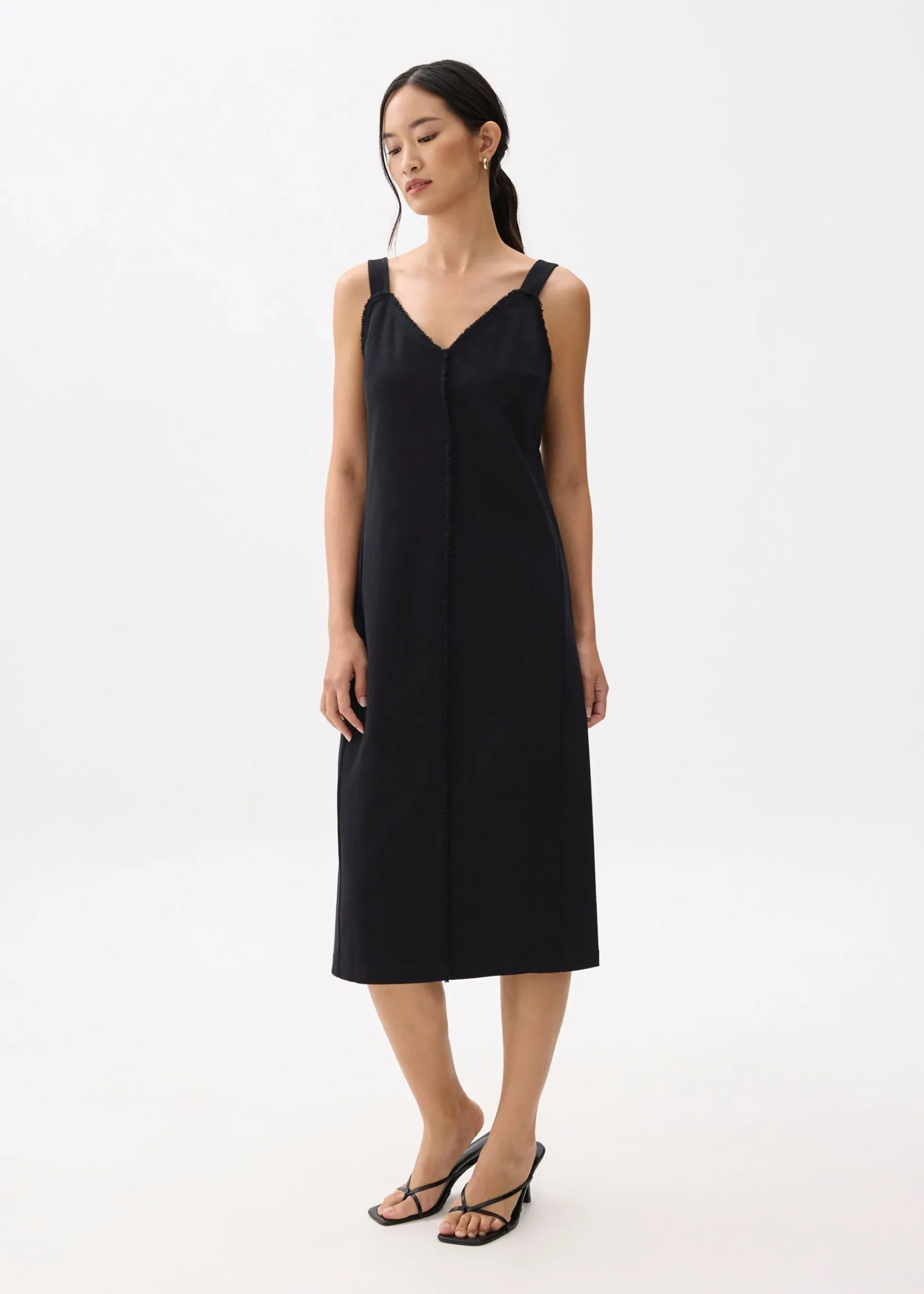 Cotton V-neck Column Midi Dress