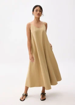 Cotton V-neck Trapeze Midaxi Dress