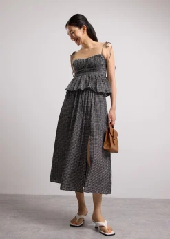 Crinkled Check Lyocell High Waist Flare Midaxi Skirt