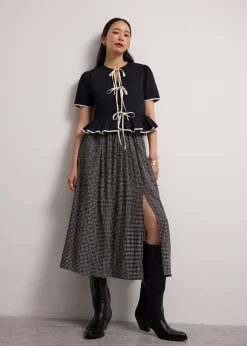 Crinkled Check Lyocell High Waist Flare Midaxi Skirt