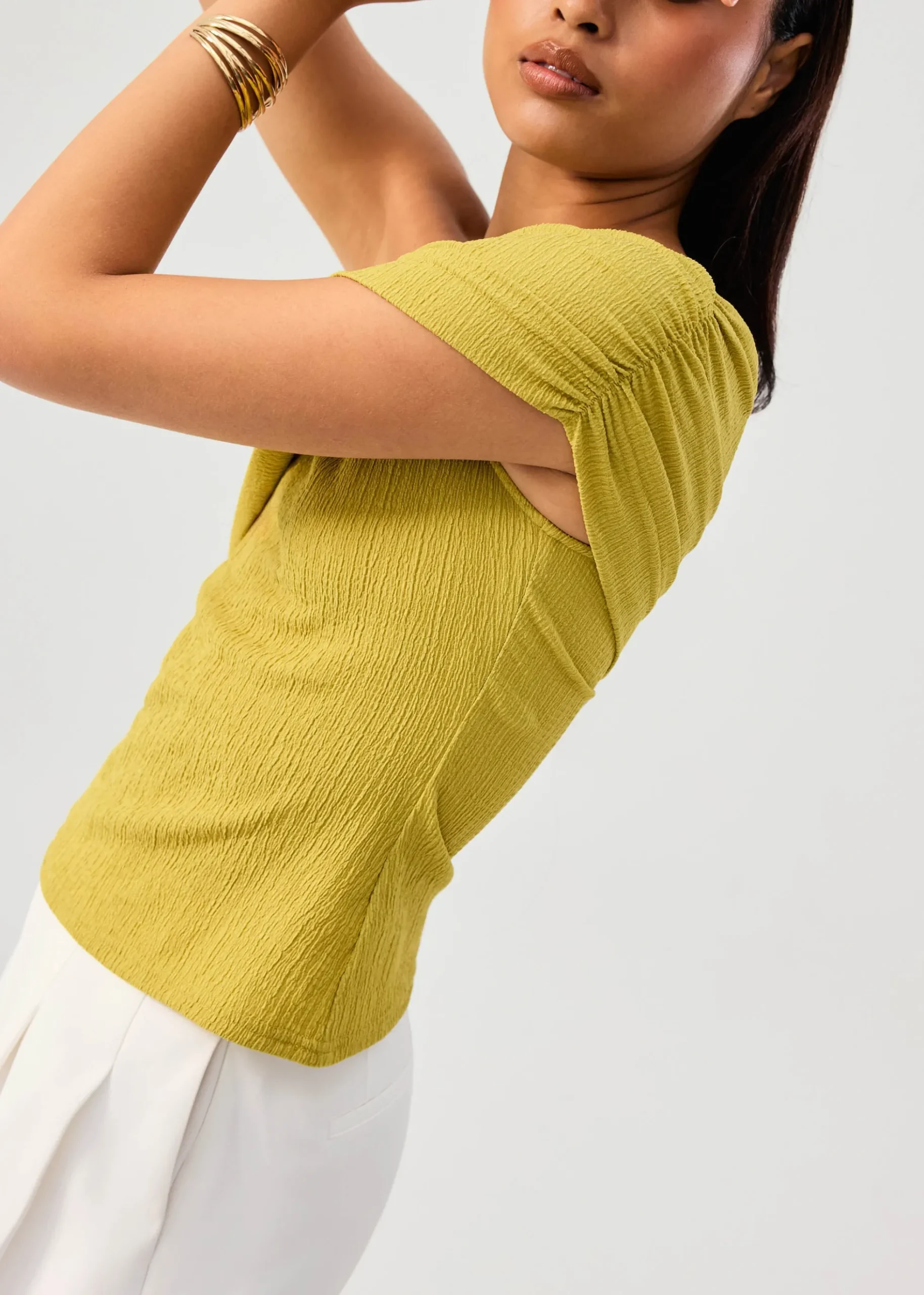 Crinkled Jersey Asymmetric Fitted Top