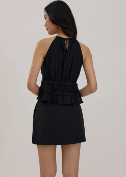 Crinkled Sheer Peplum Halter Top