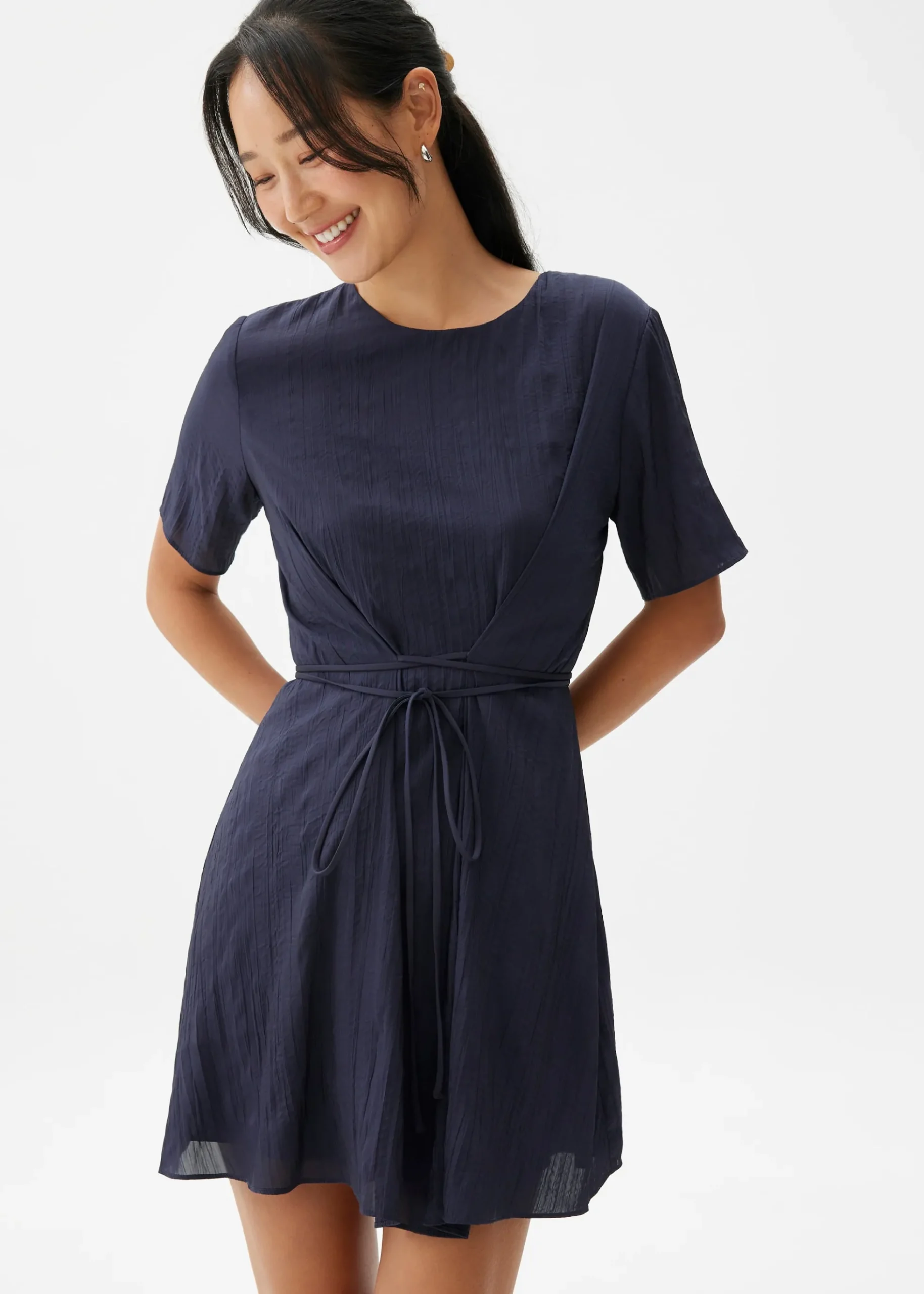 Crinkled Shift Mini Dress