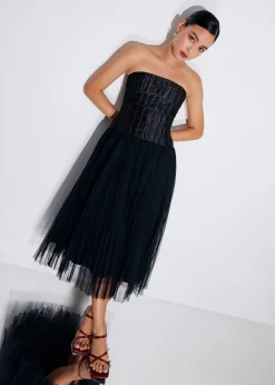 Crinkled Tube Fit & Flare Midaxi Dress