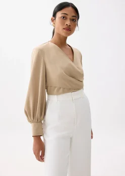 Cropped V-neck Wrap Top
