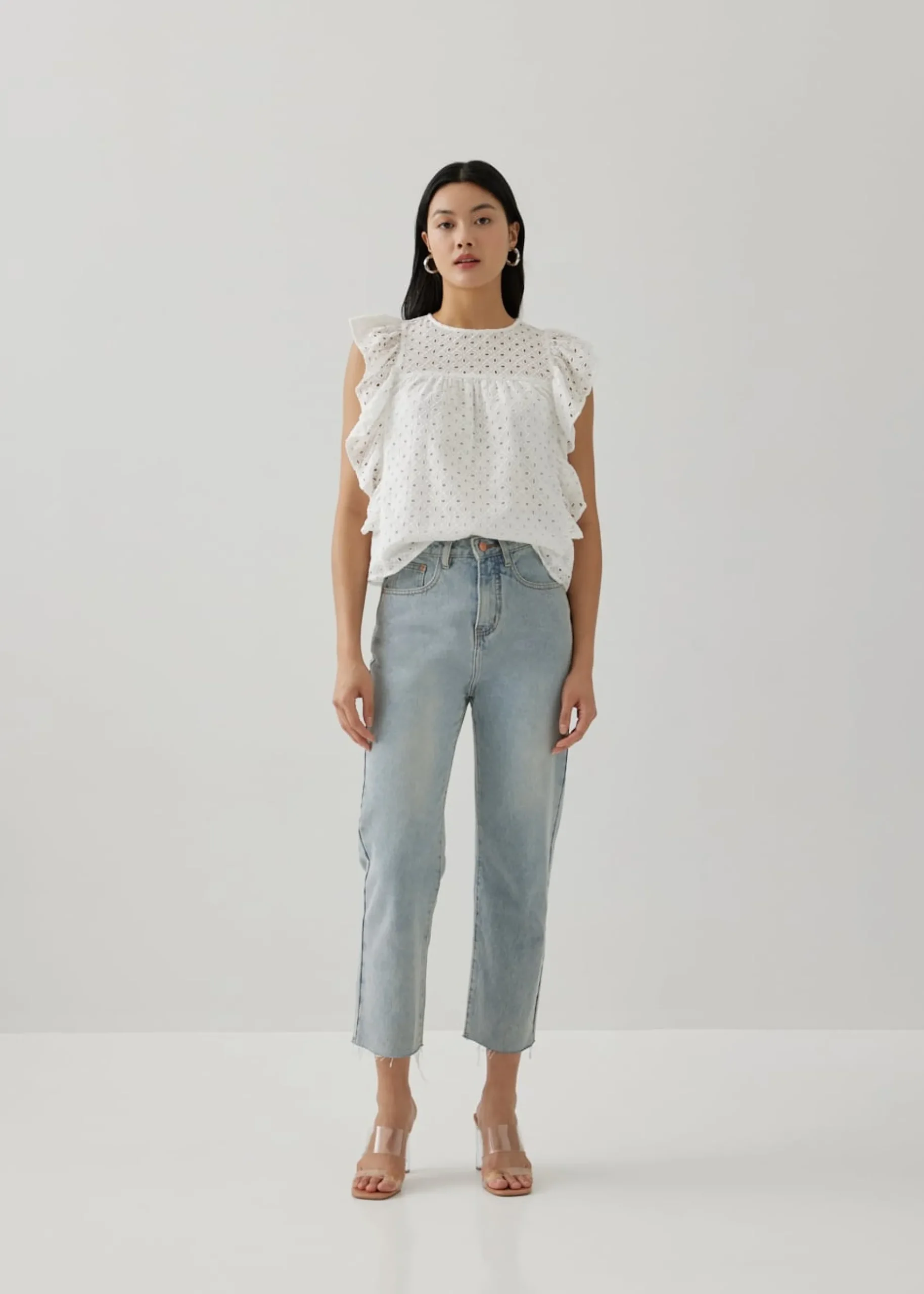Daine Broderie Ruffle Sleeve Top