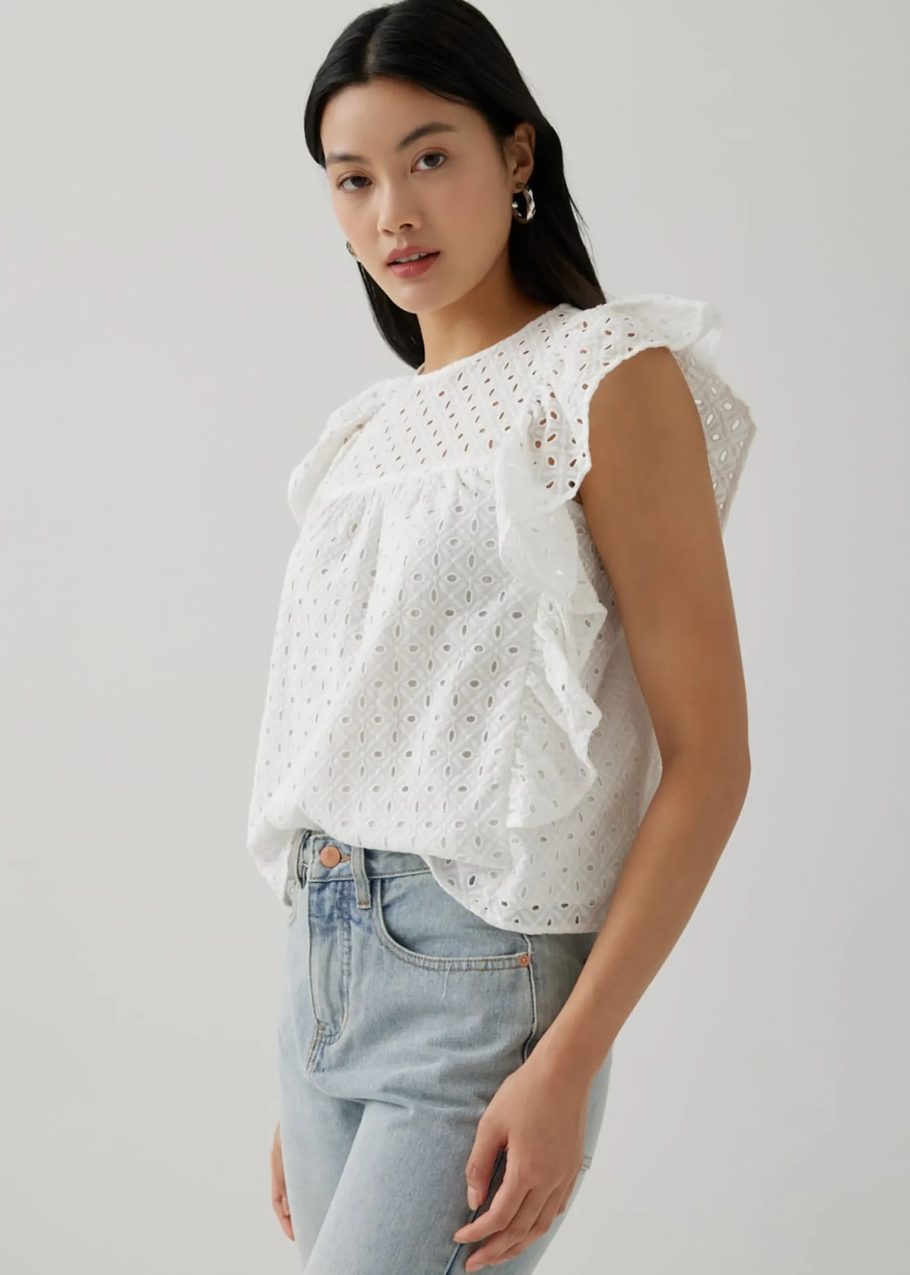 Daine Broderie Ruffle Sleeve Top