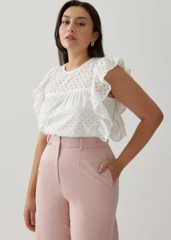 Daine Broderie Ruffle Sleeve Top