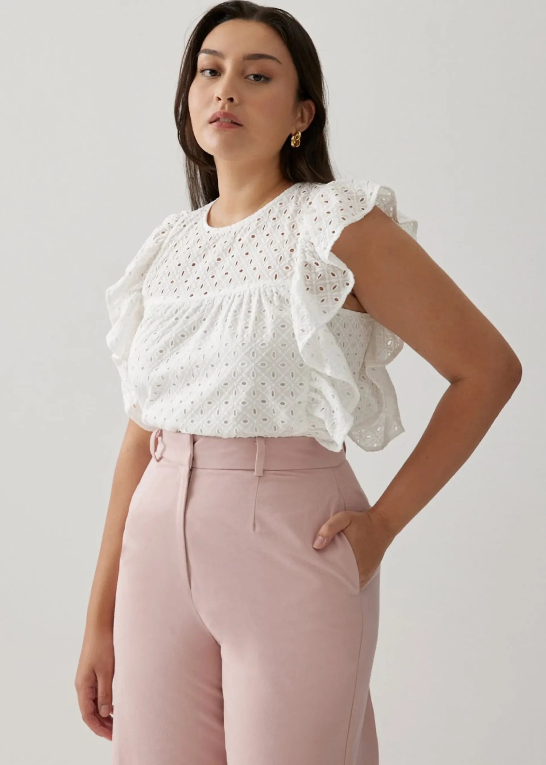 Daine Broderie Ruffle Sleeve Top