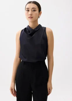 Daya Satin High Cowl Neck Top