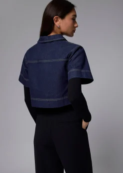 Denim Boxy V-neck Crop Top