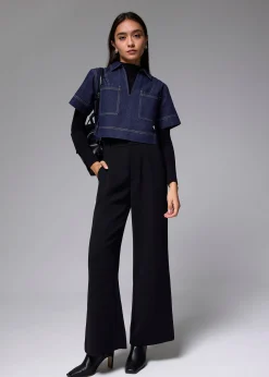 Denim Boxy V-neck Crop Top