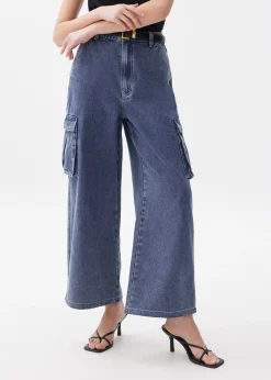 Denim Cargo Straight Leg Jeans