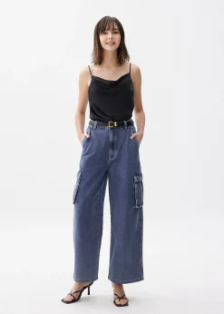 Denim Cargo Straight Leg Jeans