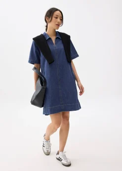 Denim Collared Trapeze Dress