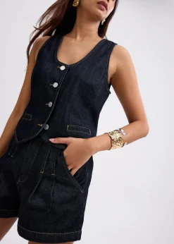 Denim Contrast Stitch A-line Shorts