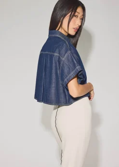 Denim Contrast Stitch Boxy Button Down Shirt