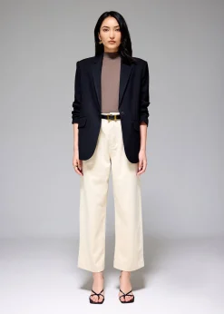 Denim Elastic Pleated Straight Leg Jeans